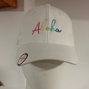 Tommy Bahama Aloha Hat White Cap with Multicolor 'Aloha' Embroidery